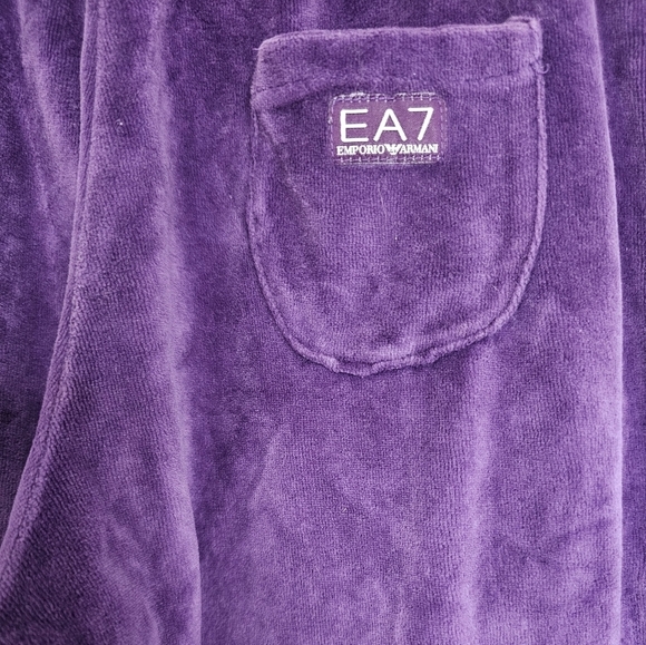 Emporio Armani purpul velure track pents elastic waistband white stripes logo M - Picture 7 of 8